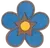 A single flower with no stem, five rounded light blue petals, and a yellow disk in the middle of the petals