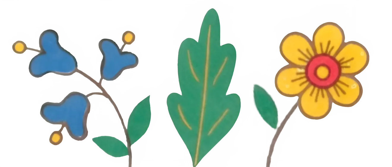 Three different flowers in a row