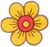 A single flower with no stem, five rounded yellow petals, and a red disk in the middle of the petals, with a smaller yellow disk in the middle of the larger disk