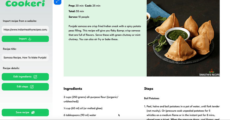 GIF of typing into an input bar and changing the name of a recipe